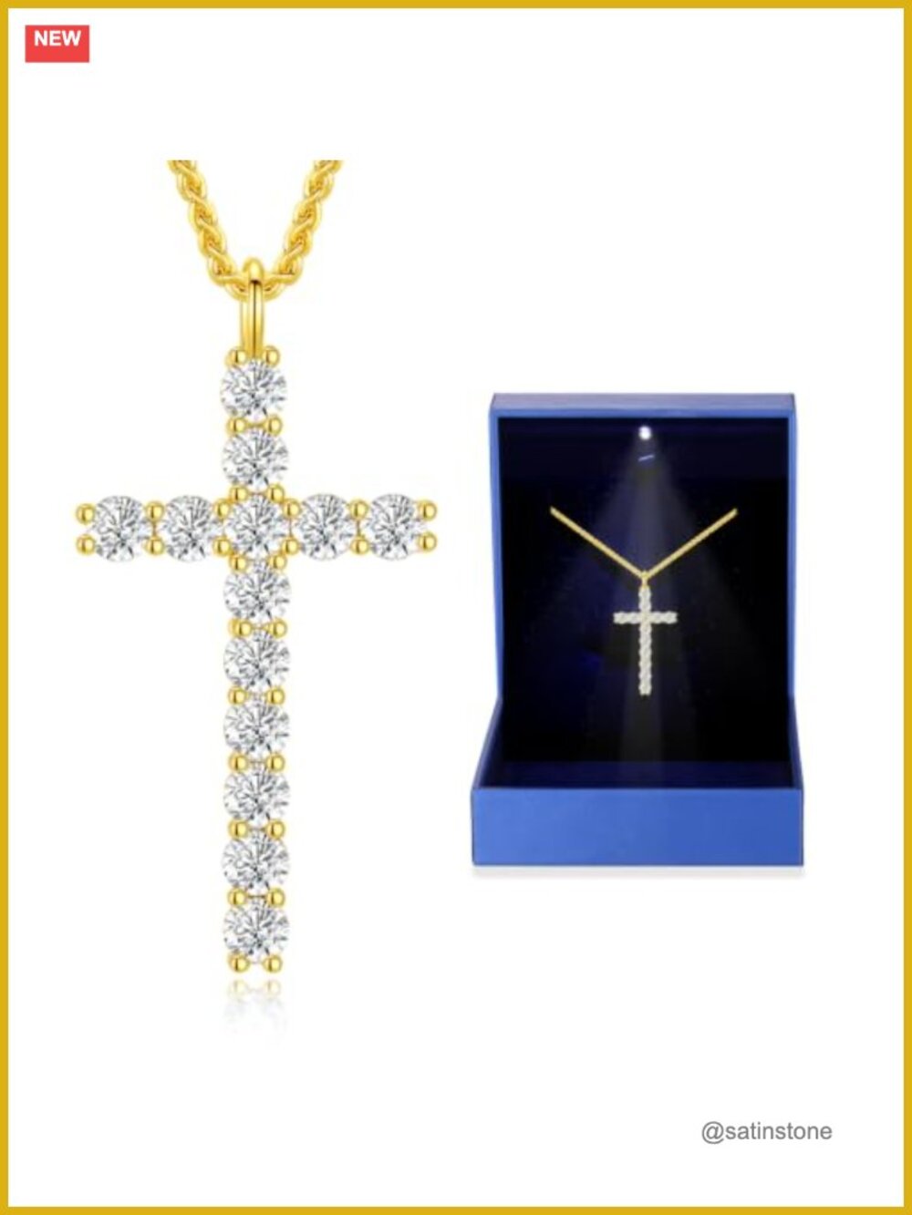 Moissanite Cross Necklace Gold Plated 925 Sterling Silver Pendant